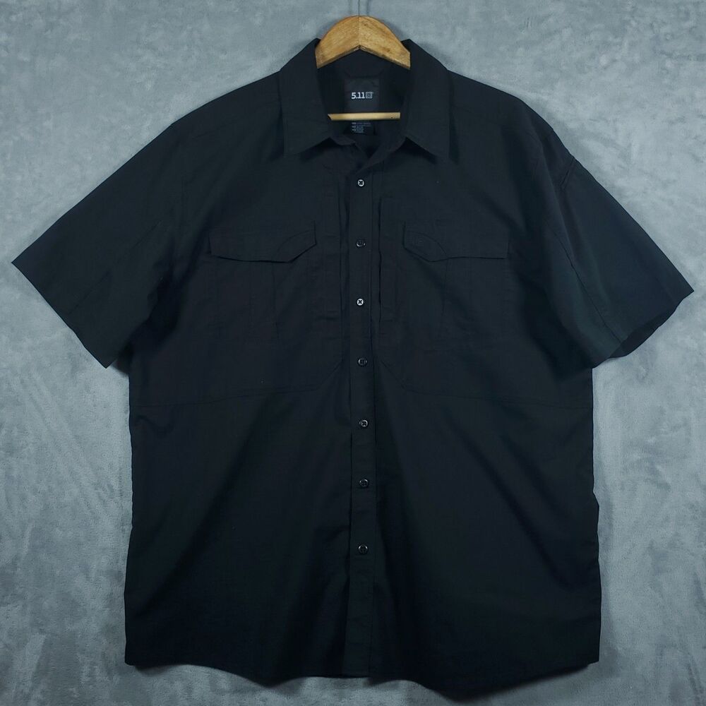 5.11 Tactical Taclite Pro Button Up Shirt Mens XL Black Ripstop Short Sleeve